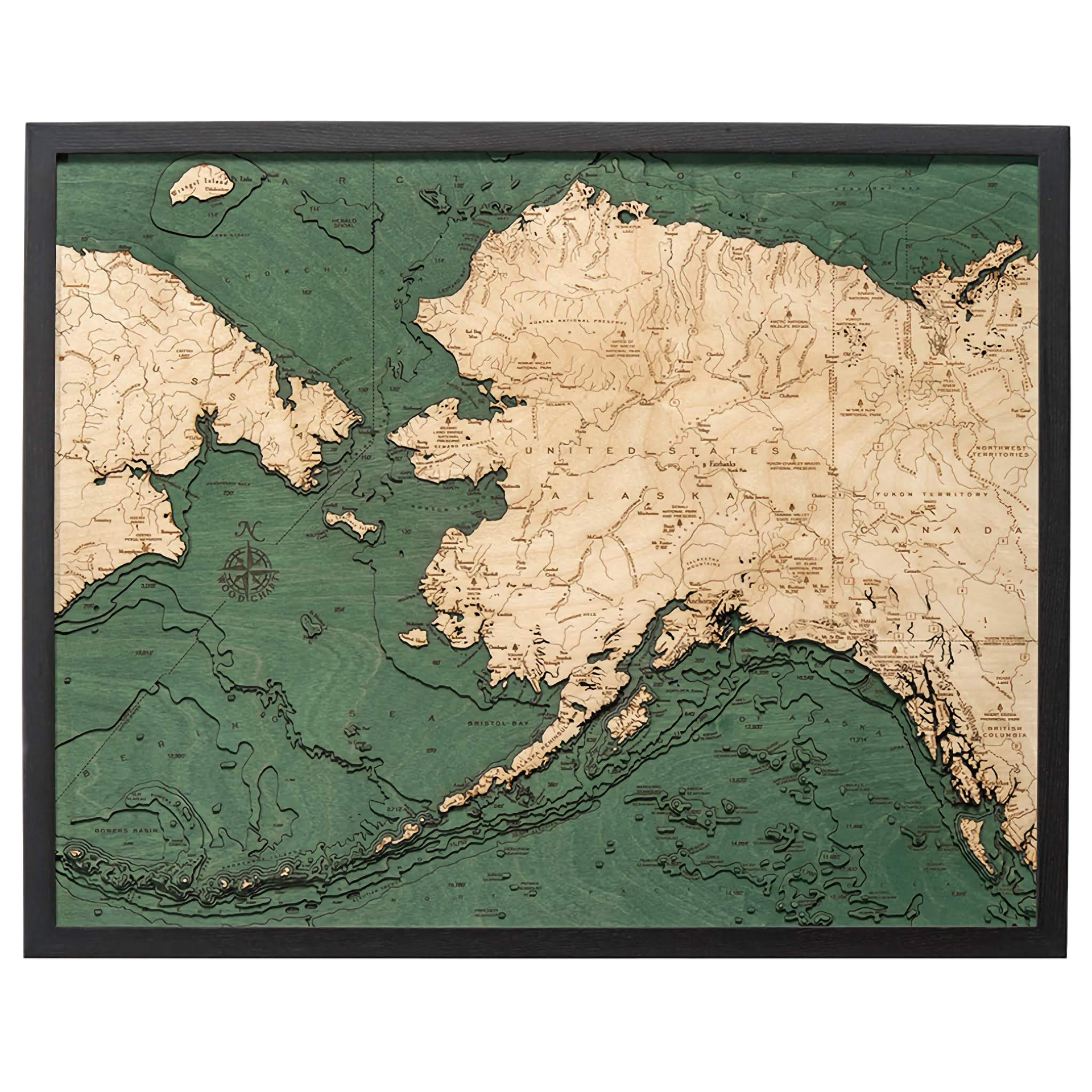 Alaska 3-D Nautical Wood Chart, Large, 24.5" x 31"