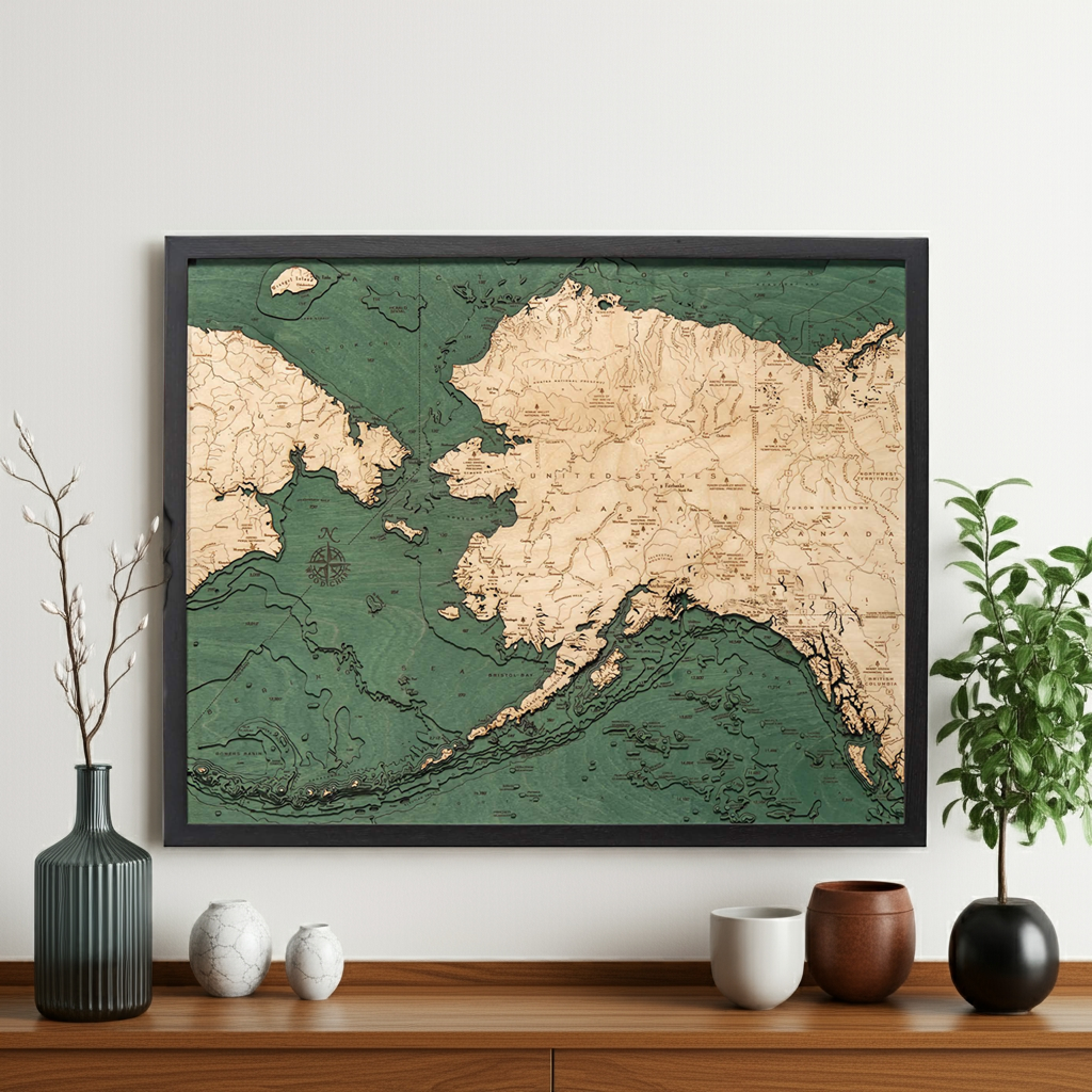 Alaska 3-D Nautical Wood Chart, Large, 24.5" x 31"
