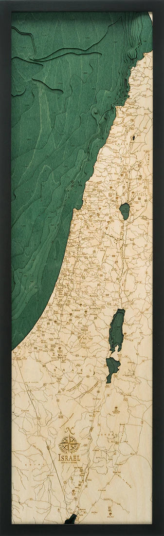Israel 3-D Nautical Wood Chart, Large, 13.5" x 43"
