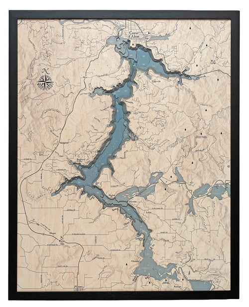 Coeur d'Alene, ID UV Nautical Wood Chart, Large, 24.5" x 31"