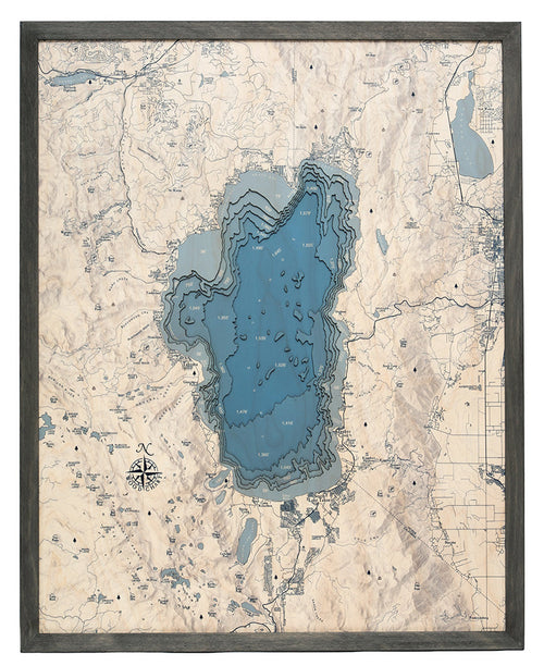 Lake Tahoe Mountain UV Nautical Wood Chart, Large, 24.5" x 31"