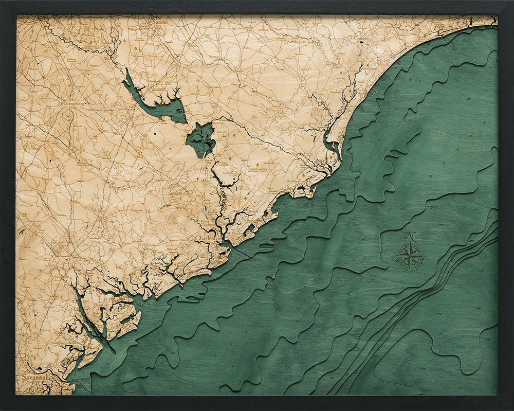 South Carolina Coast 3D Nautical Wood Chart, Large, 24.5" x 31"