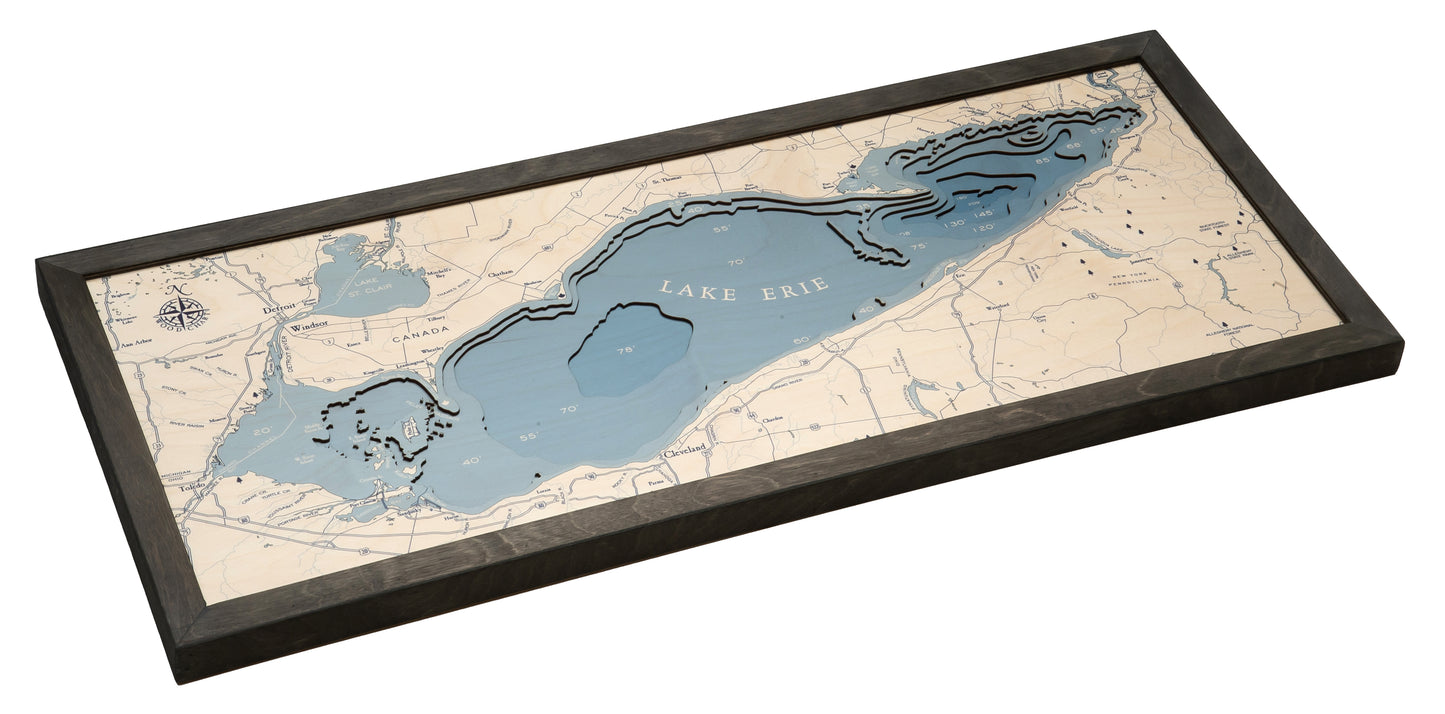 Lake Erie, UV Nautical Wood Chart, Medium, 13.5" x 31"