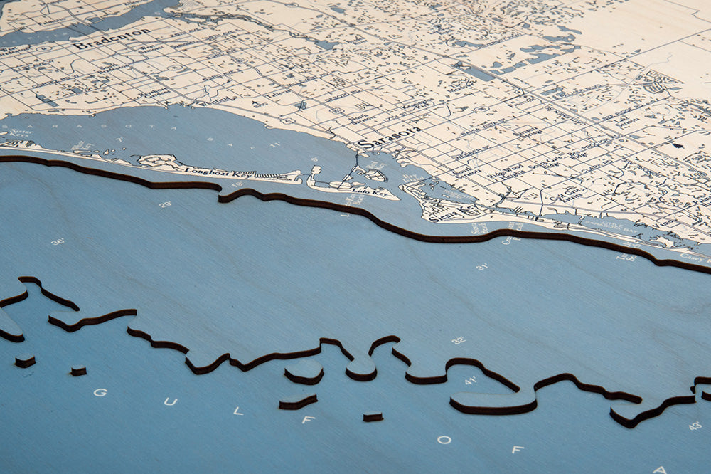 Longboat Key to Manasota Key, FL UV Nautical Wood Chart, Large, 24.5" x 31"