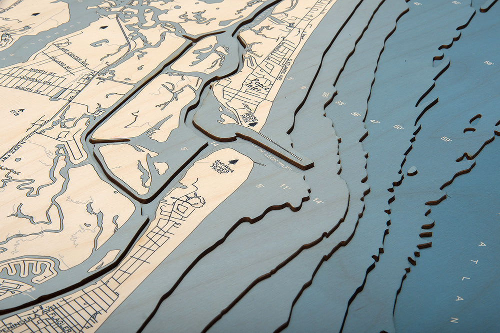 New Smyrna Florida UV Nautical Wood Chart, Large, 24.5" x 31"
