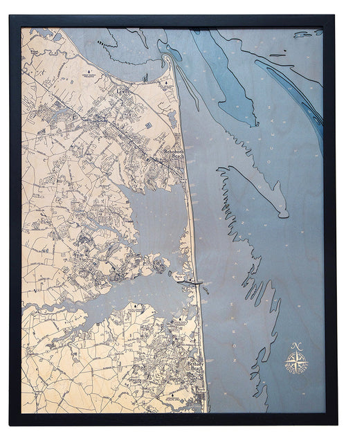 Rehoboth Beach UV Nautical Wood Chart, Large, 24.5" x 31"