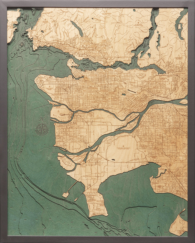 Vancouver Canada 3-D Nautical Wood Chart, Large, 24.5" x 31"