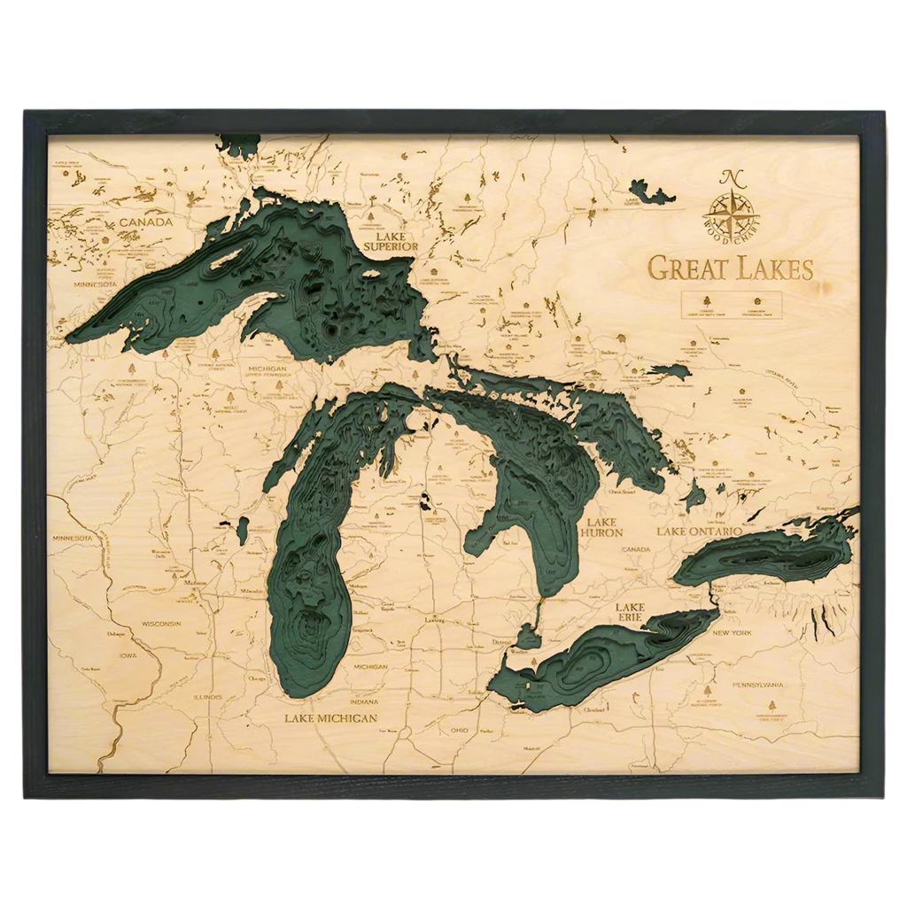 Great Lakes 3-D Nautical Wood Chart, Large, 24.5" x 31"