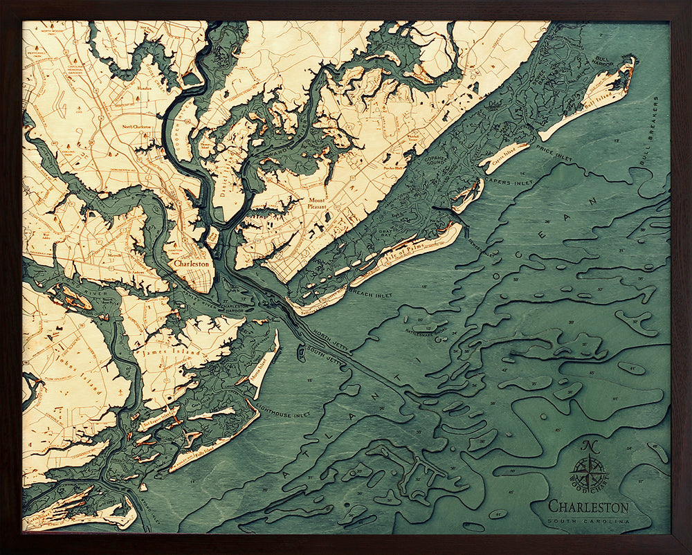 Charleston, South Carolina 3-D Nautical Wood Chart, Large, 24.5 x 31 –  WoodChart