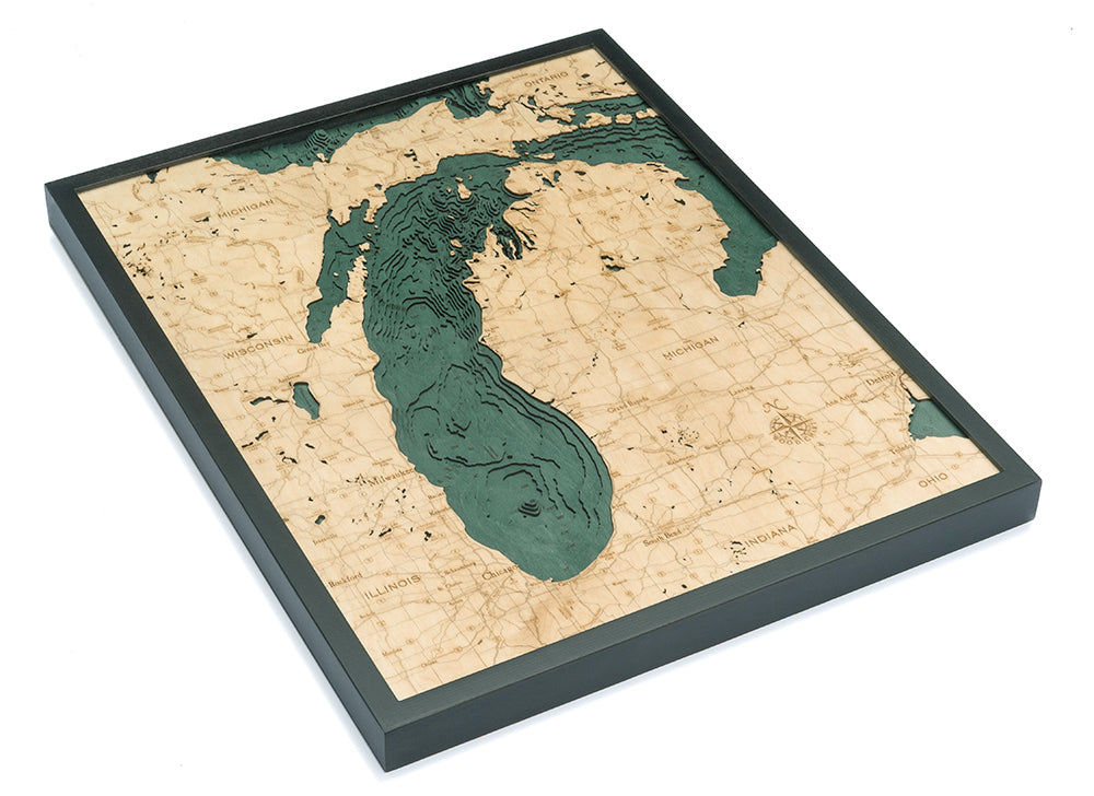 Mench Lake, MI 3D Wood Map  Michigan Nautical Wall Art