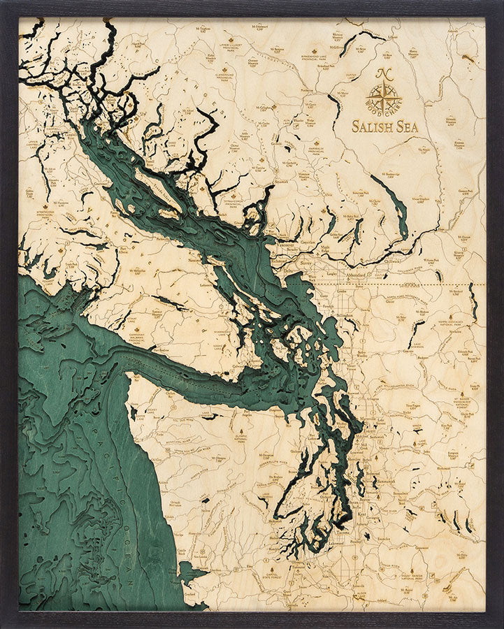 Salish Sea, Washington 3-D Nautical Wood Chart, Large, 24.5