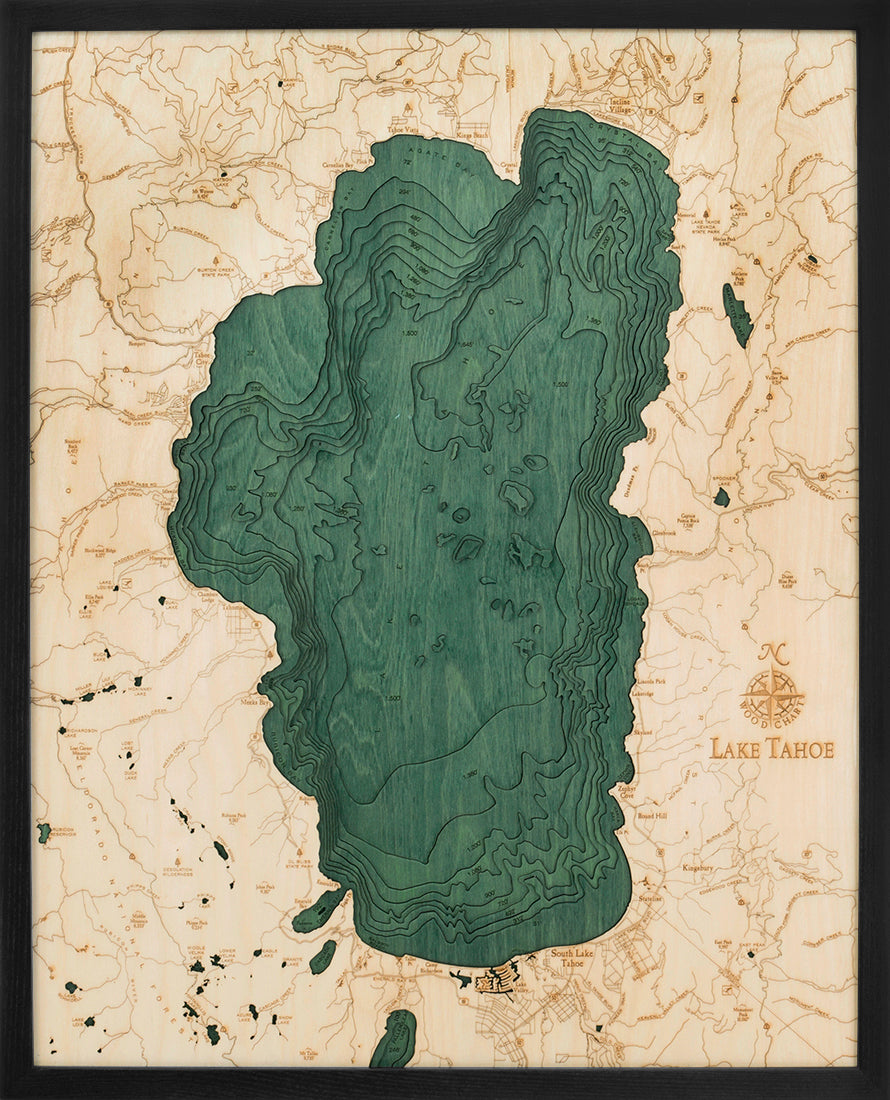Lake Tahoe 3-D Nautical Wood Chart, Large, 24.5