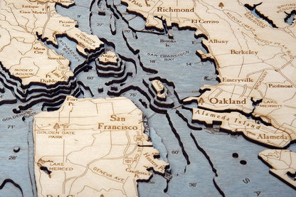 San Francisco Bay, California 3-D Nautical Wood Chart, Small, 16"x20"