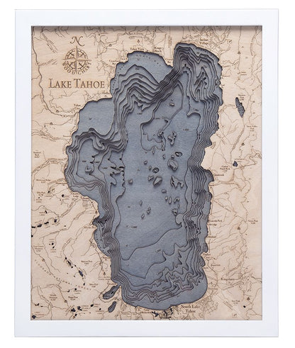 Lake Tahoe 3-D Nautical Wood Chart, Small, 16" x 20"