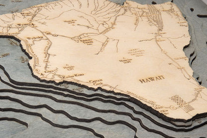 Hawaiian Islands (all of them), Hawaii 3-D Nautical Wood Chart, Narrow, 13.5" x 43"