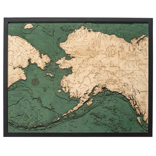 Alaska 3-D Nautical Wood Chart, Large, 24.5" x 31"