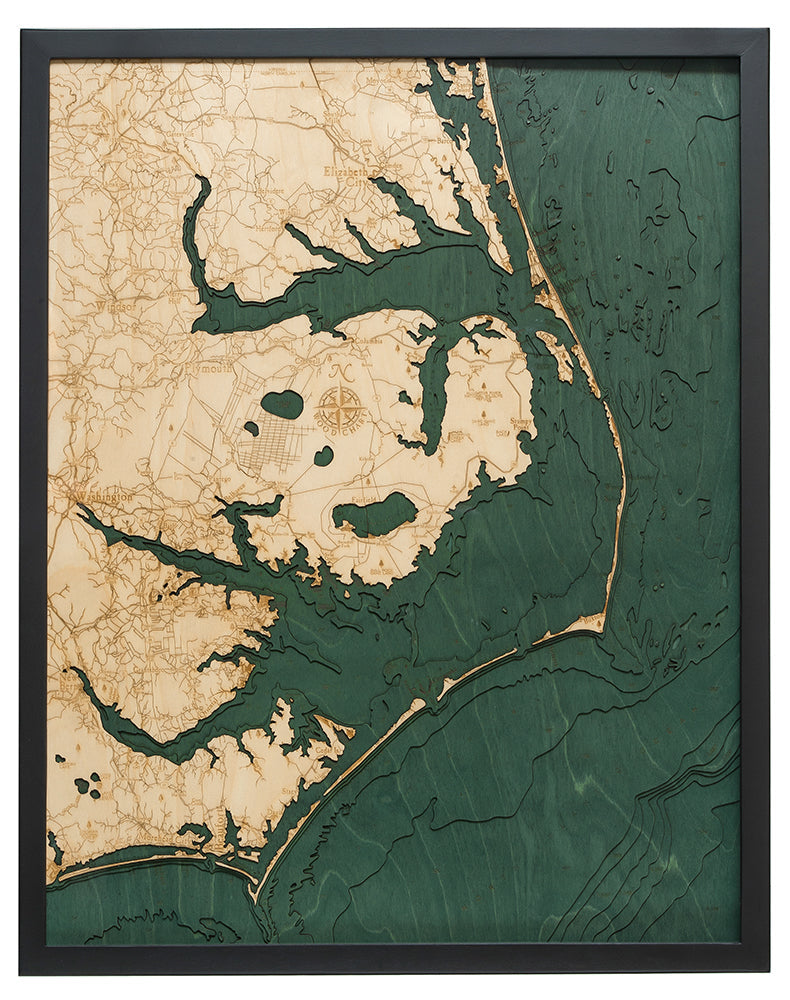 Outer Banks, North Carolina 3-D Nautical Wood Chart, Large, 24.5" x 31"