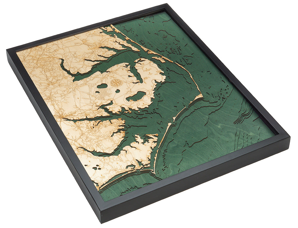 Outer Banks, North Carolina 3-D Nautical Wood Chart, Large, 24.5" x 31"