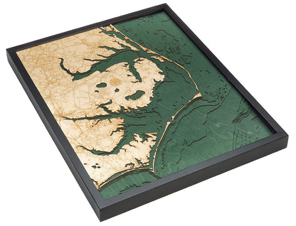 Outer Banks, North Carolina 3-D Nautical Wood Chart, Large, 24.5" x 31"