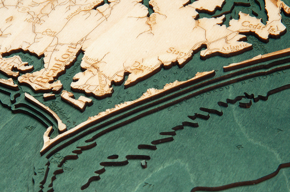 Outer Banks, North Carolina 3-D Nautical Wood Chart, Large, 24.5" x 31"