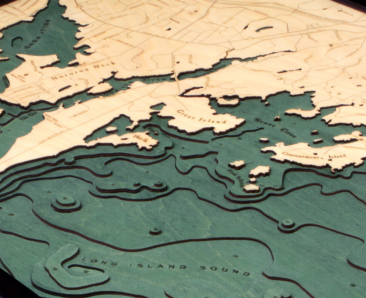 Darien, Connecticut 3D Nautical Wood Chart, Large, 24.5" x 31"