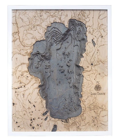 Lake Tahoe 3-D Nautical Wood Chart, Large, 24.5" x 31"