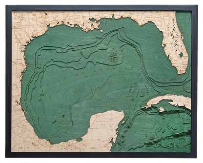 Gulf Of America 3-D Nautical Wood Chart, Large, 24.5" x 31"