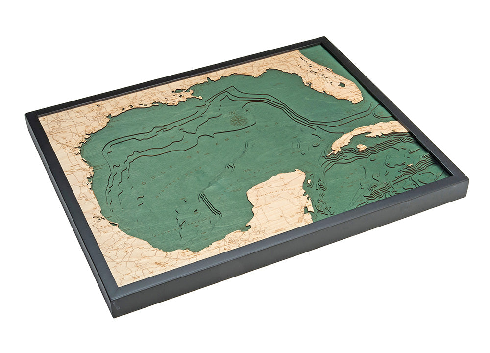 Gulf Of America 3-D Nautical Wood Chart, Large, 24.5" x 31"