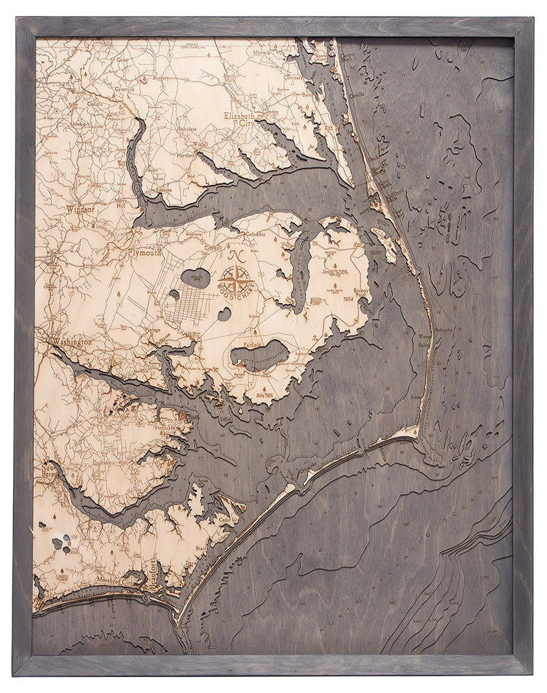 Outer Banks, North Carolina 3-D Nautical Wood Chart, Large, 24.5" x 31"
