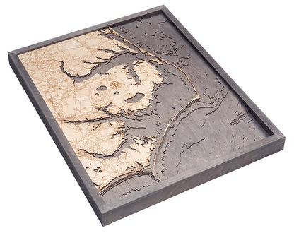 Outer Banks, North Carolina 3-D Nautical Wood Chart, Large, 24.5" x 31"