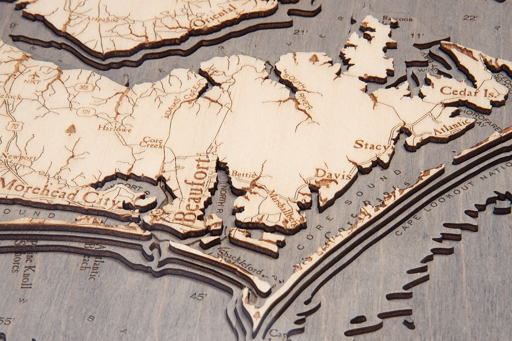 Outer Banks, North Carolina 3-D Nautical Wood Chart, Large, 24.5" x 31"
