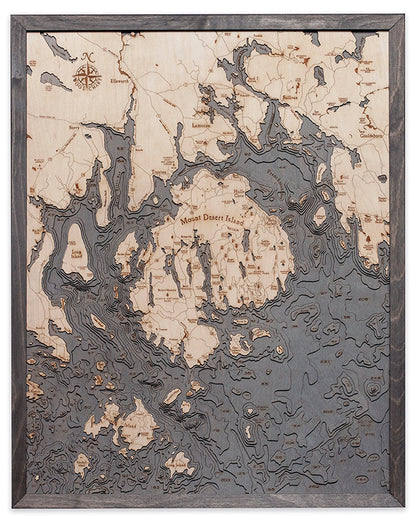 Bar Harbor / Mount Desert Island, Maine 3-D Nautical Wood Chart, Large, 24.5" x 31"