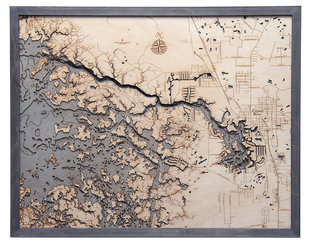 Crystal River, Florida 3-D Nautical Wood Chart, Large, 24.5" x 31"