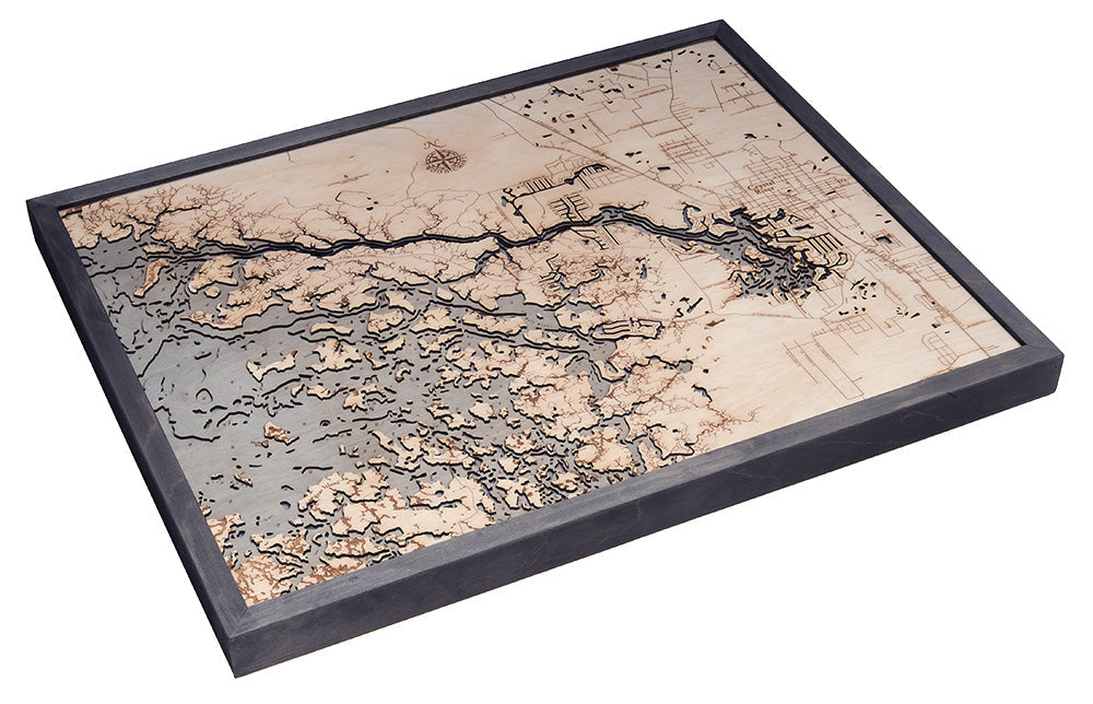Crystal River, Florida 3-D Nautical Wood Chart, Large, 24.5" x 31"