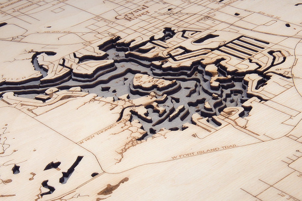 Crystal River, Florida 3-D Nautical Wood Chart, Large, 24.5" x 31"