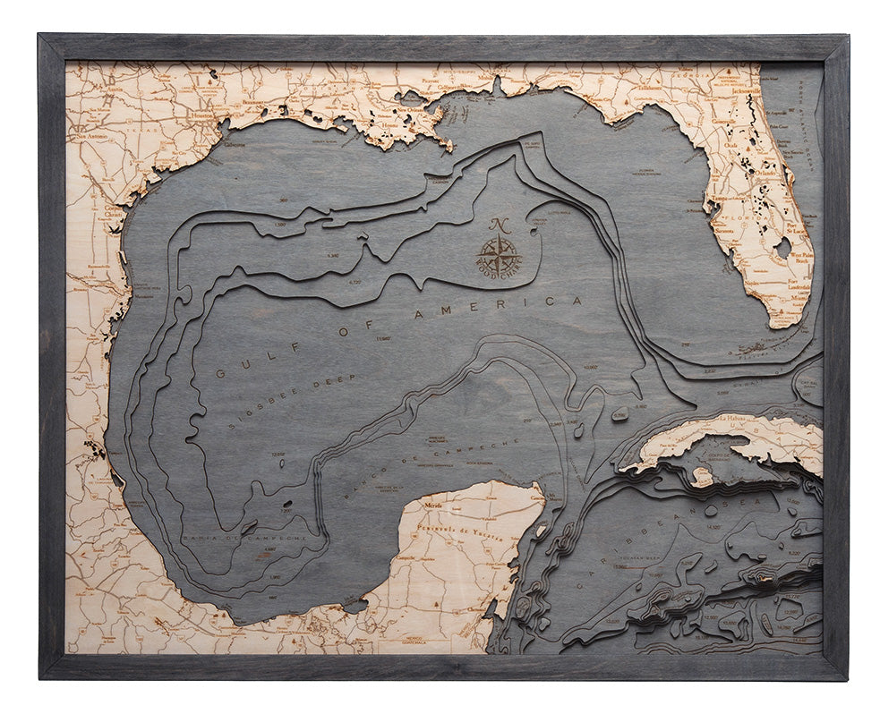 Gulf Of America 3-D Nautical Wood Chart, Large, 24.5" x 31"