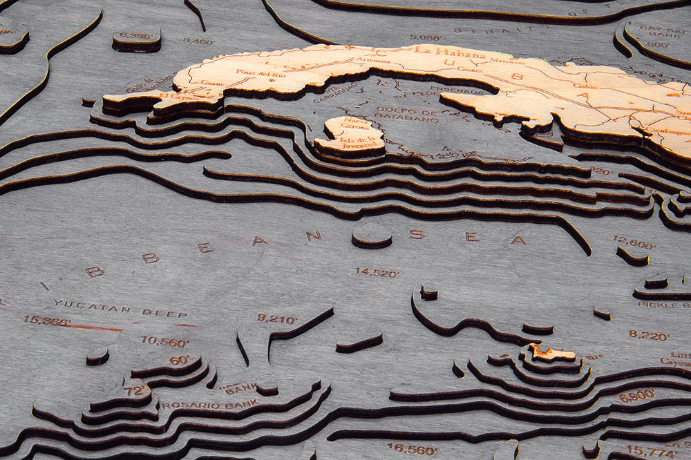Gulf Of America 3-D Nautical Wood Chart, Large, 24.5" x 31"