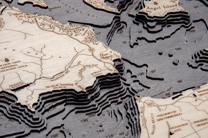 Close up of Topography on Map of Golden Gate San Francisco, California