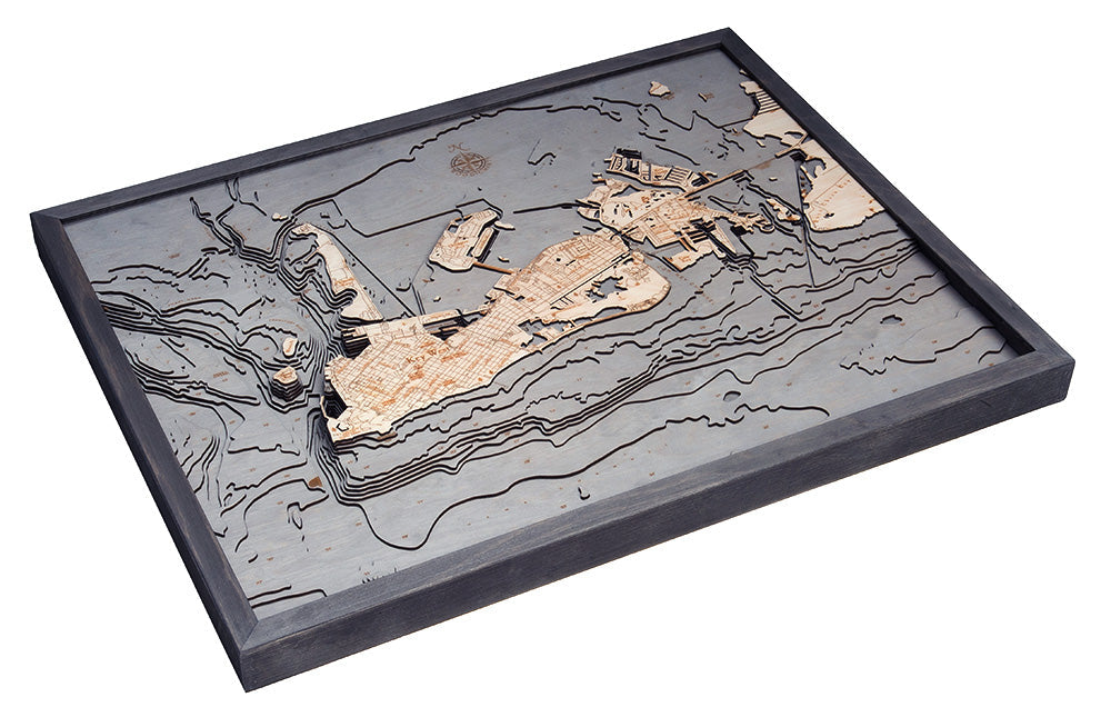 Key West, Florida 3-D Nautical Wood Chart, Large, 24.5" x 31"