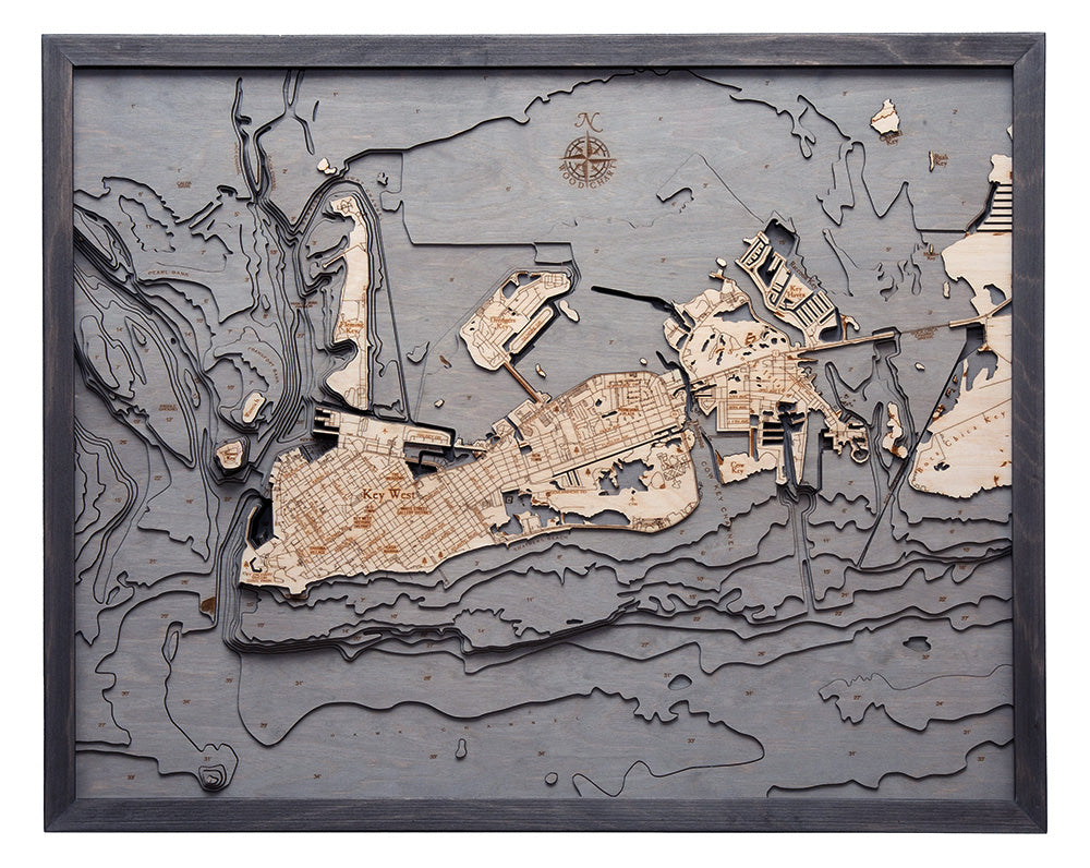 Key West, Florida 3-D Nautical Wood Chart, Large, 24.5" x 31"