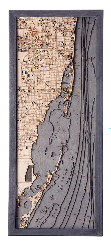 Key Largo to Ft Lauderdale, 3-D Nautical Wood Chart, Medium, 13.5" x 31"