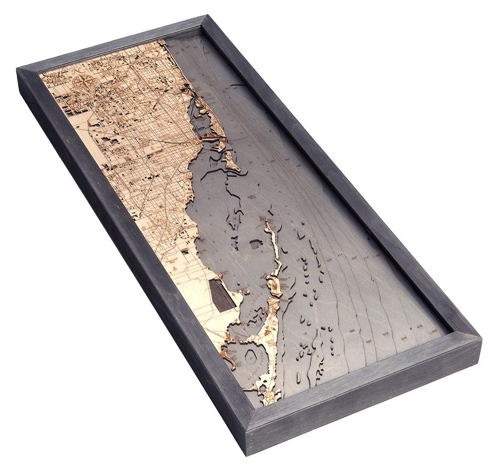 Key Largo to Ft Lauderdale, 3-D Nautical Wood Chart, Medium, 13.5" x 31"