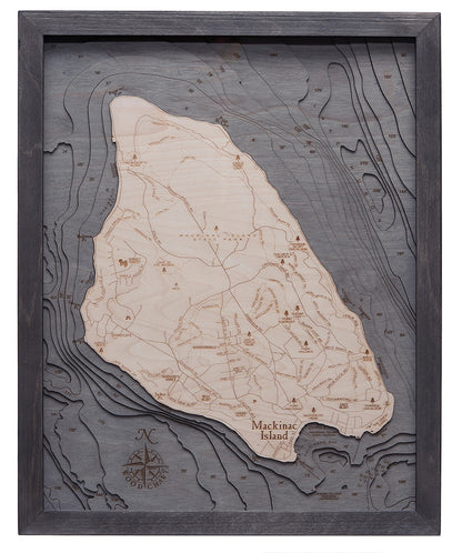 Mackinac Island, Michigan 3-D Nautical Wood Chart, Small, 16" x 20"