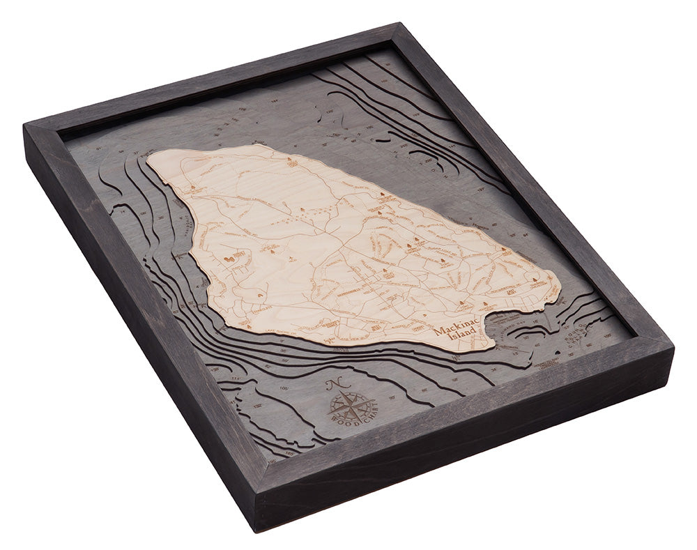 Mackinac Island, Michigan 3-D Nautical Wood Chart, Small, 16" x 20"
