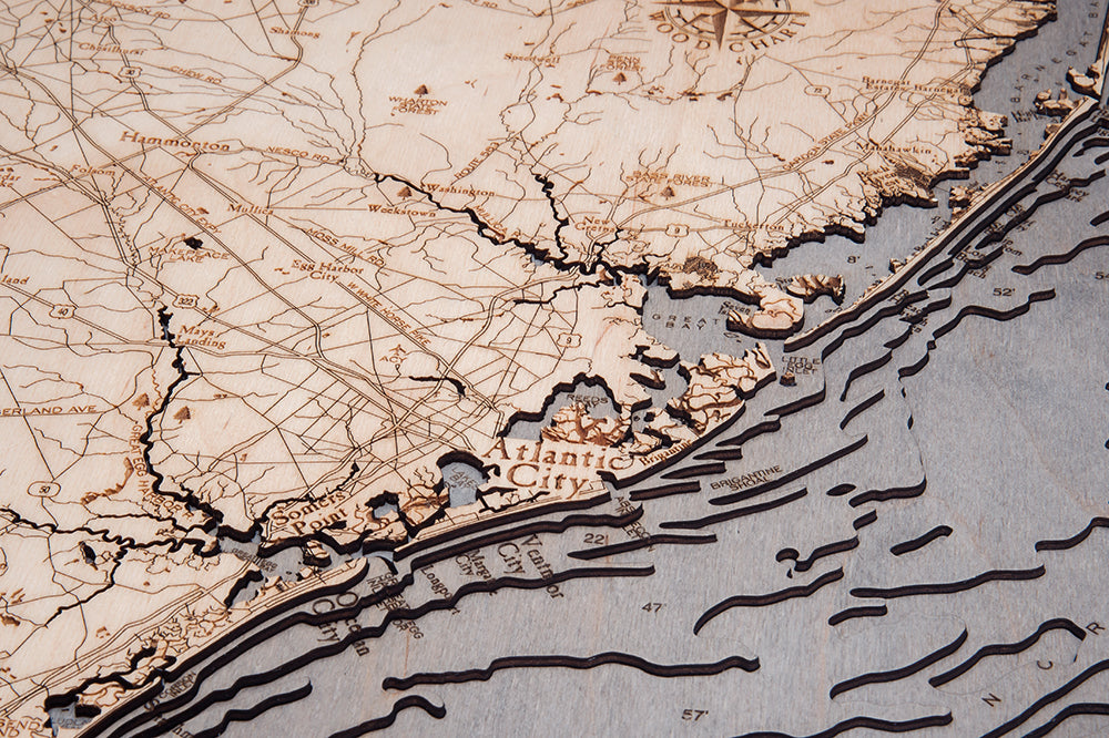 New Jersey Coast 3-D Nautical Wood Chart, Large, 24.5" x 31"