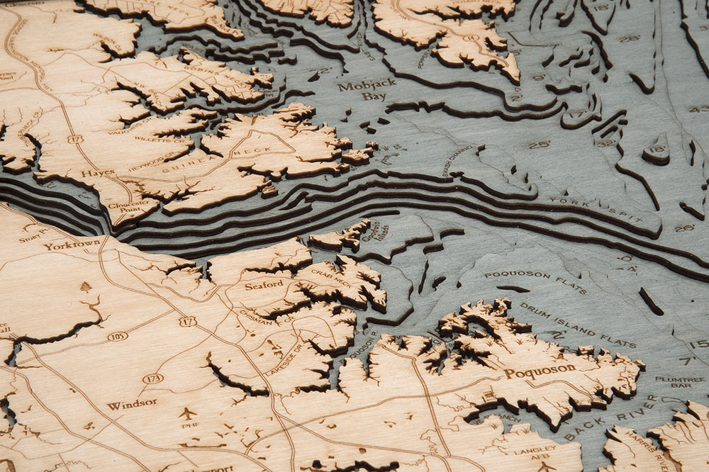 Close up of Norfolk, Virginia Map 3-D Nautical Wood Chart