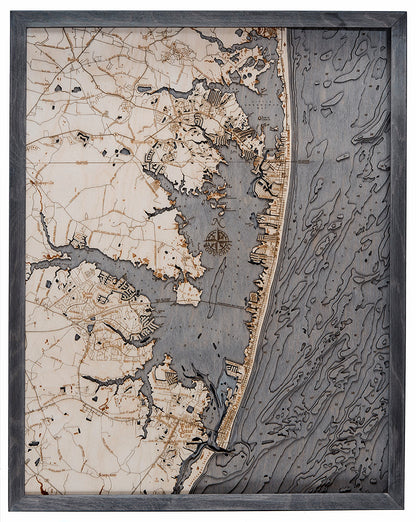 Ocean City, Maryland 3-D Nautical Wood Chart, Large, 24.5" x 31"