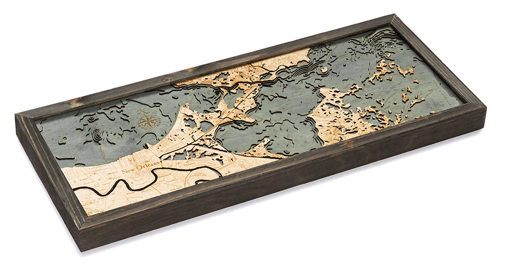 Map of New Orleans, Louisiana 3-D Nautical Wood Chart