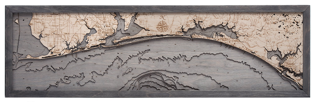 Western Panhandle of Florida 3-D Nautical Wood Chart, Narrow, 13.5" x 43"