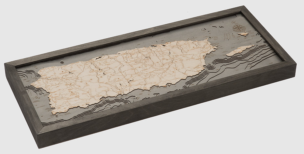 Puerto Rico 3-D Nautical Wood Chart Map